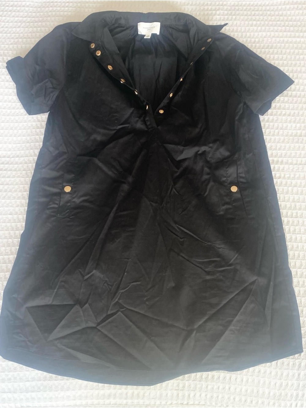 Pomander Place Black Short-Sleeve Shirt Dress with Gold Buttons medium